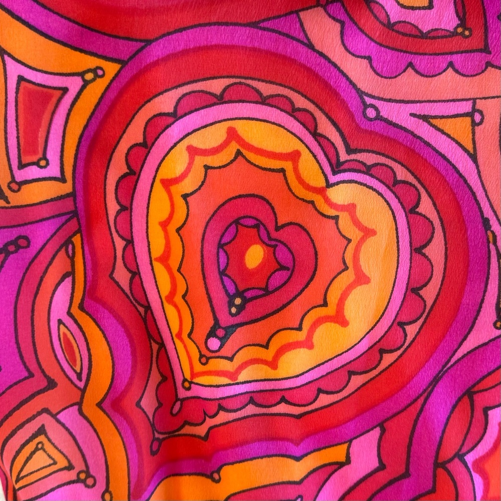 Vintage Malia Hawaiian Pink Orange Mod Heart Paisley 60s 70s Shift Dress 12 - Picture 4 of 11